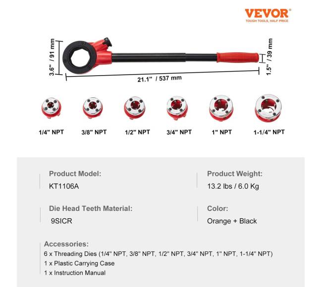 Reketinis vamzdžių sriegiklis su dėklu6