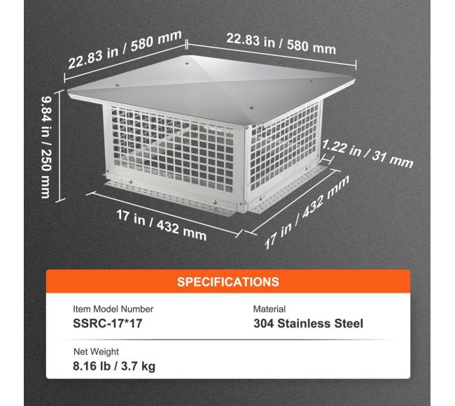 Nerūdijančio plieno kaminas, 431.8x431.8 mm6