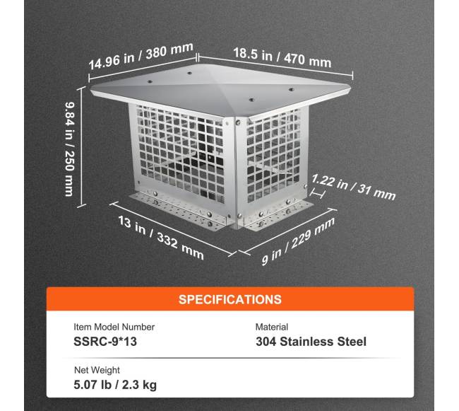 kaminas 330 x 229 mm nerūdijantis plienas stogelis6