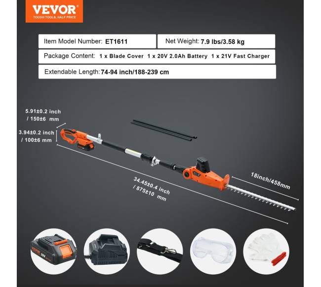20V belaidis gyvatvorių žirklės su teleskopiniu kotu6