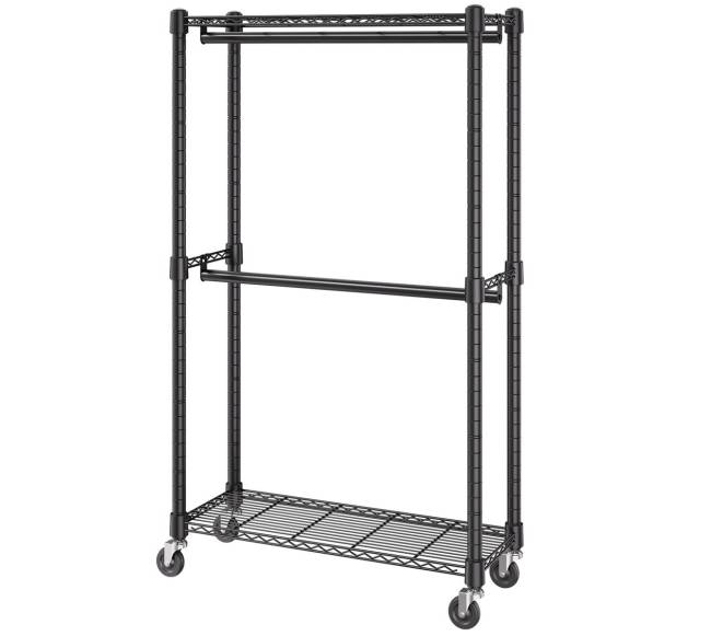 Dviejų pakopų drabužių stovas su ratučiais0