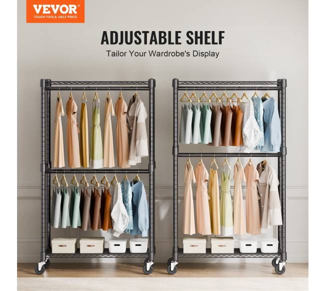 Dviejų pakopų drabužių stovas su ratučiais1