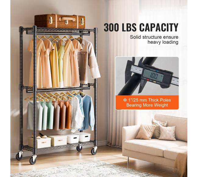 Dviejų pakopų drabužių stovas su ratučiais2