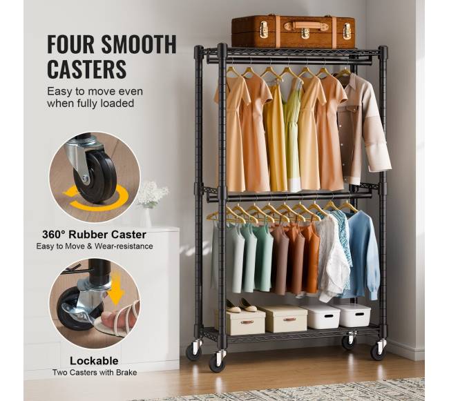Dviejų pakopų drabužių stovas su ratučiais3
