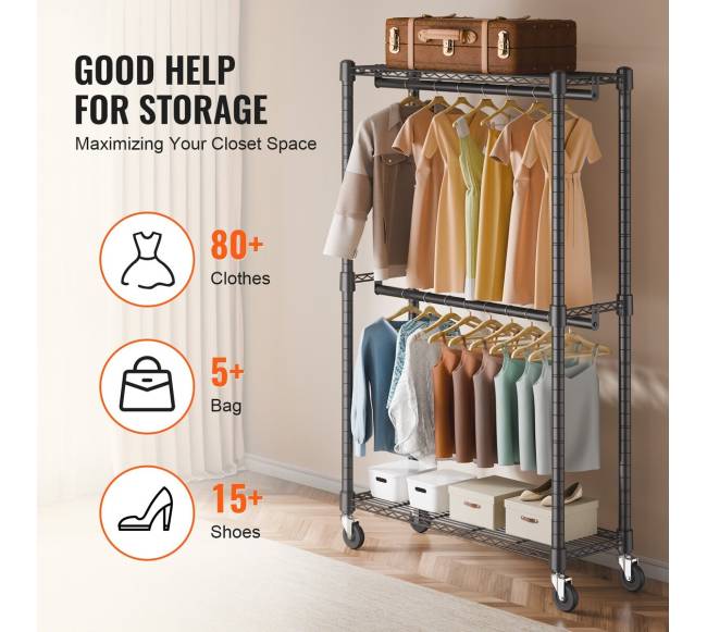 Dviejų pakopų drabužių stovas su ratučiais4