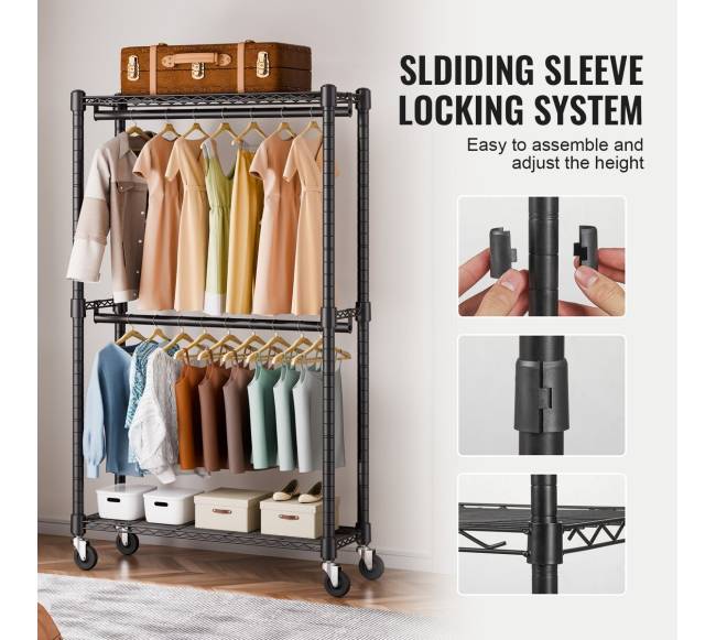 Dviejų pakopų drabužių stovas su ratučiais5