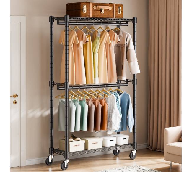 Dviejų pakopų drabužių stovas su ratučiais7