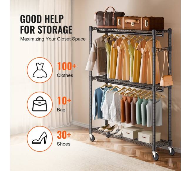 Drabužių stovas su ratukais ir lentynomis4