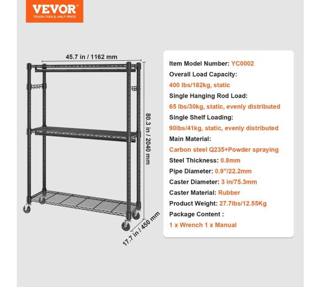 Drabužių stovas su ratukais ir lentynomis6
