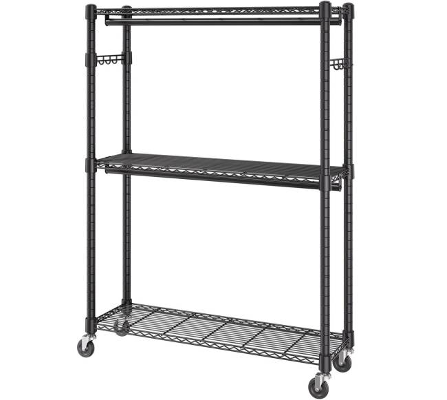 Drabužių stovas su ratukais ir lentynomis9