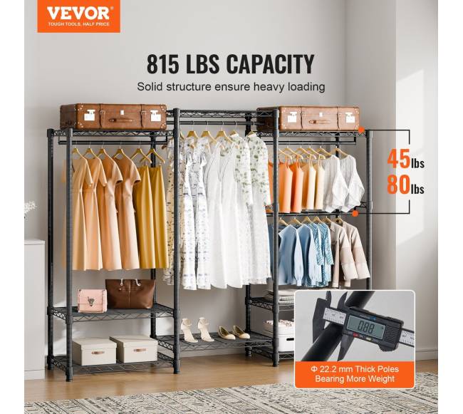 Drabužių stovas su 4 kabliais ir 8 lentynomis1