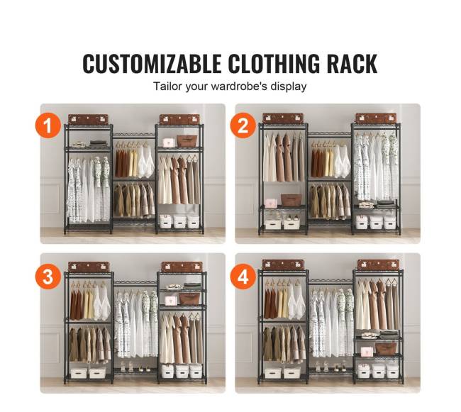 Drabužių stovas su 4 kabliais ir 8 lentynomis2