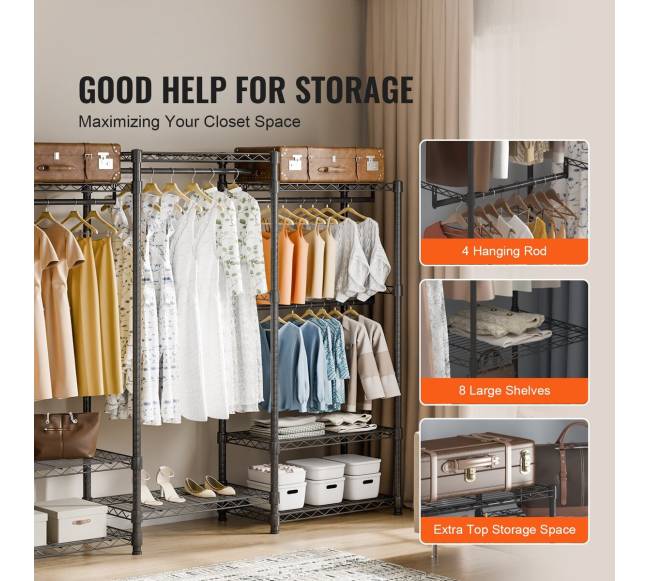 Drabužių stovas su 4 kabliais ir 8 lentynomis3