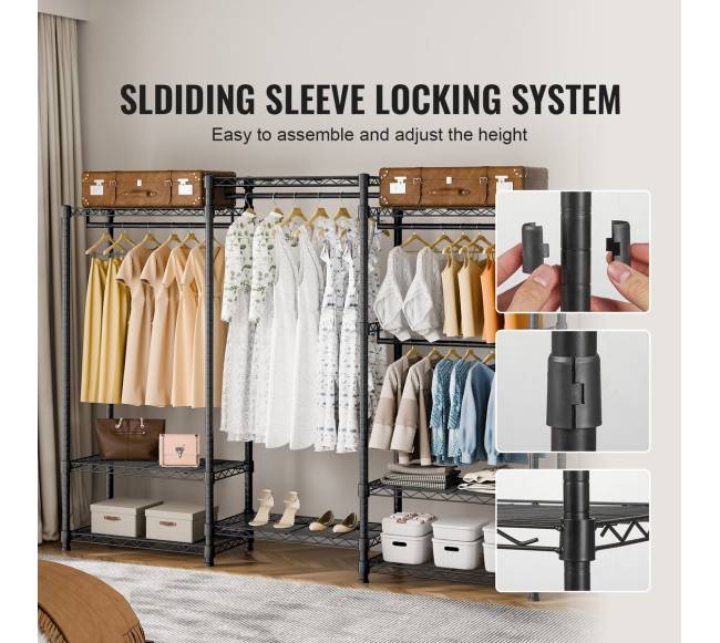 Drabužių stovas su 4 kabliais ir 8 lentynomis4