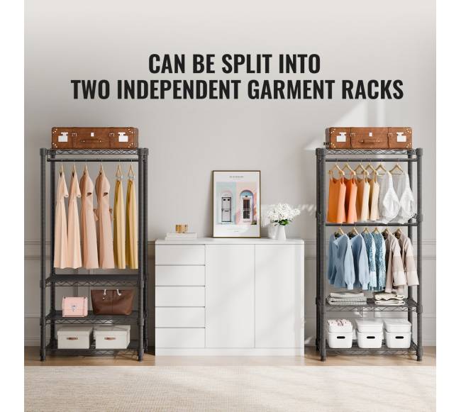 Drabužių stovas su 4 kabliais ir 8 lentynomis5