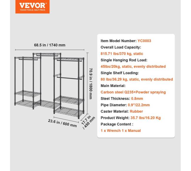 Drabužių stovas su 4 kabliais ir 8 lentynomis6