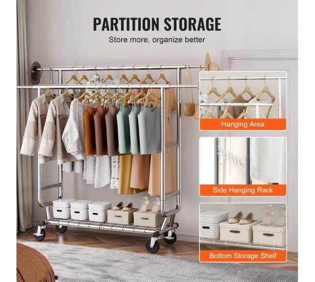 Tvirtas drabužių kabykla su dviem pakabinamais strypais5