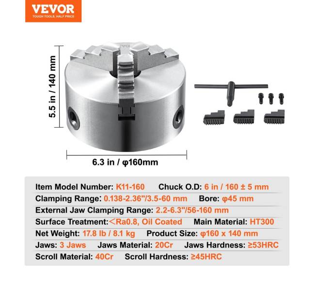 3-žandikaulių tekinimo griebtuvas, 6 colių6