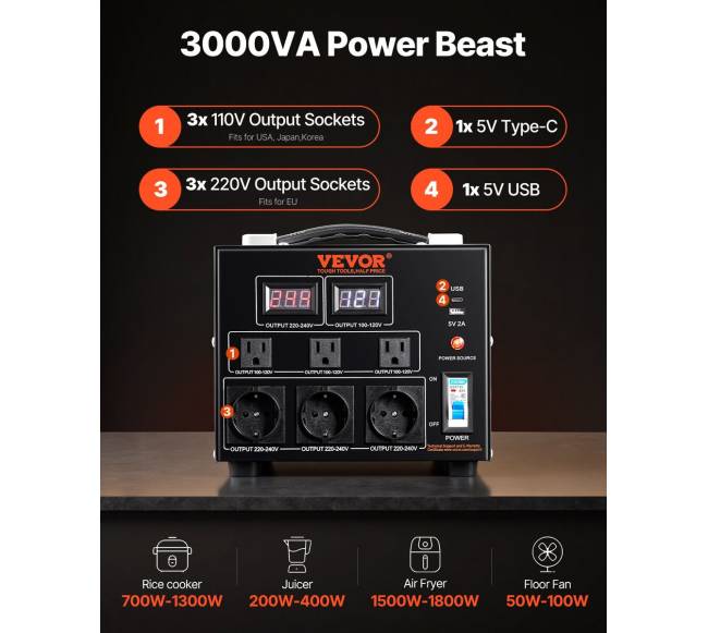 3000VA įtampos keitiklis 220V-110V1