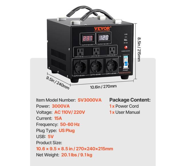 3000VA įtampos keitiklis 220V-110V4