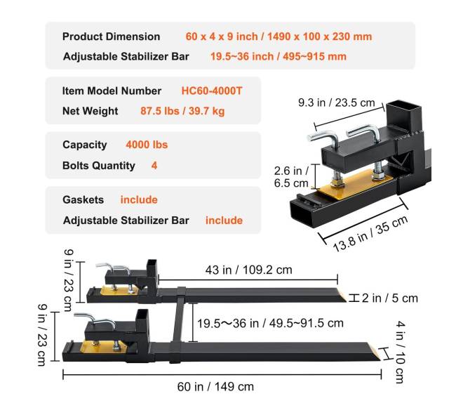 Šakių priedas traktoriui, 2000 kg6