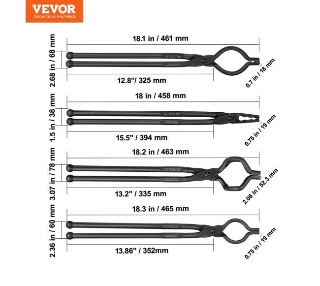 Kalvystės žnyplės 45 cm, 4 vnt. komplektas6