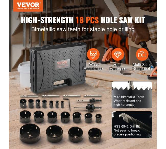 Skylių pjūklo rinkinys, 18 pjūklai, 6 grąžtai, dėklas1