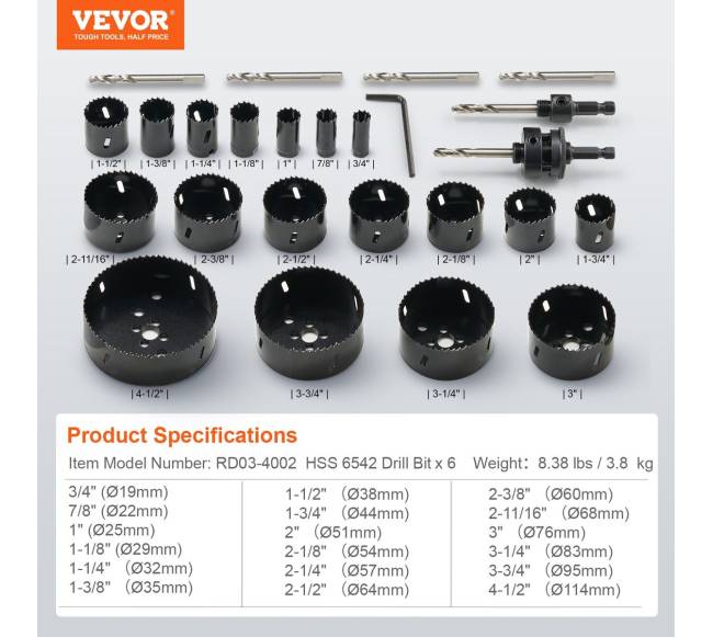 Skylių pjūklo rinkinys, 18 pjūklai, 6 grąžtai, dėklas6