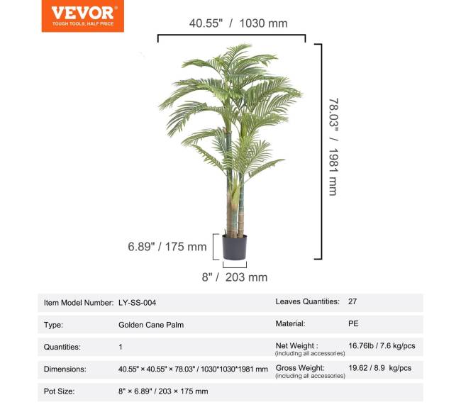 Dirbtinis aukso palmių medis 2m6