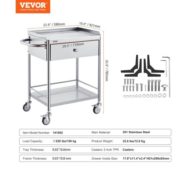 Medicininė vežimėlio dvisluoksnė nerūdijančio plieno6