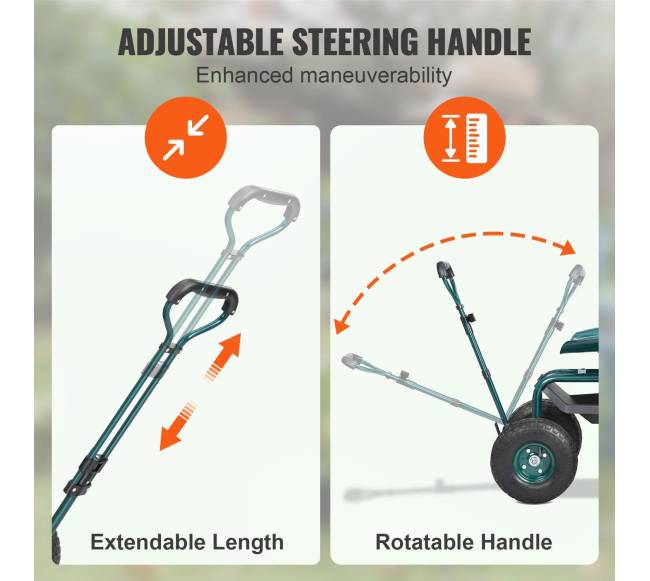 Sodo vežimėlis su ratukais ir pasukama sėdyne, žalias2