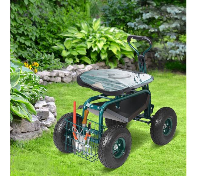 Sodo vežimėlis su ratukais ir pasukama sėdyne, žalias7