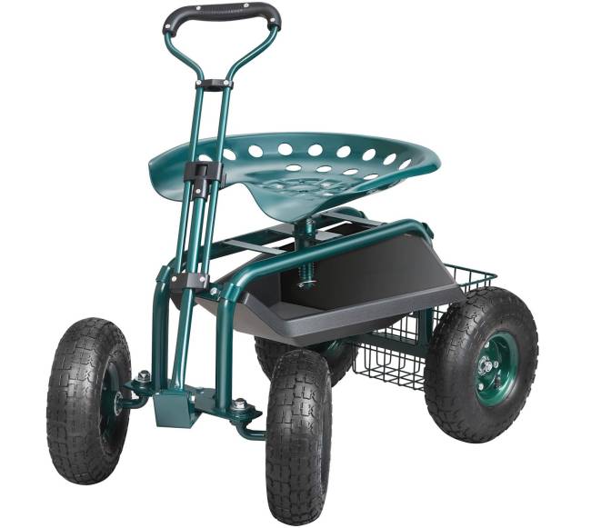 Sodo vežimėlis su ratukais ir pasukama sėdyne, žalias9