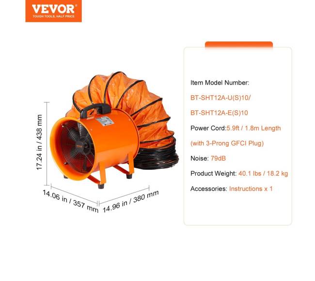 Nešiojamas ventiliatorius 380 mm su 10 m žarna6