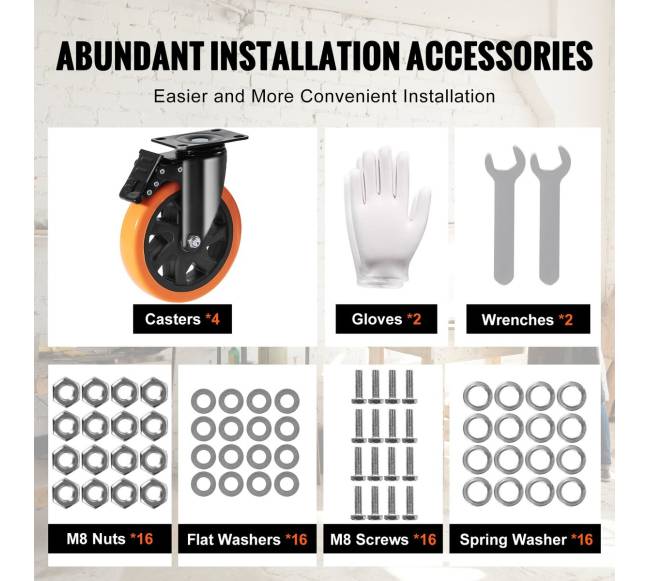 Besisukantys ratai su užraktu, 6 colių, 4 vnt.4