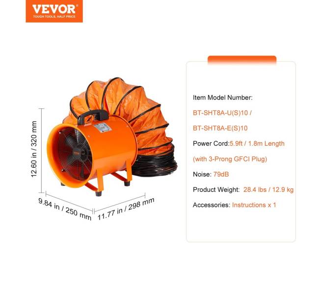 203mm nešiojamas ventiliatorius su 10m žarna6