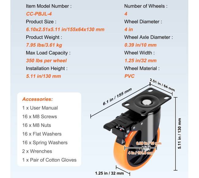Besisukantys ratukai su užraktu, 4 vnt. komplektas6