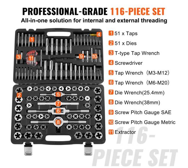 Sriegimo įrankių rinkinys, 116 dalys3