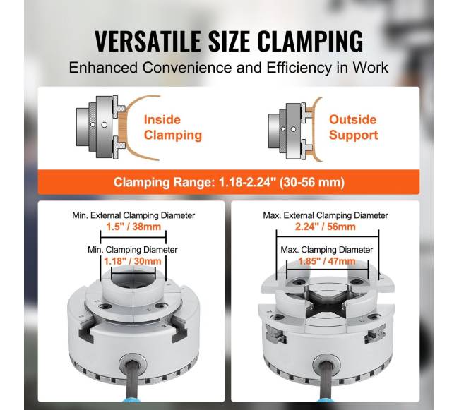 KP2-34 tekinimo staklių griebtuvas, 4-jų žandikaulis, 70mm3
