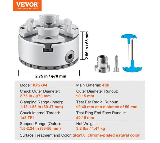 KP2-34 tekinimo staklių griebtuvas, 4-jų žandikaulis, 70mm6