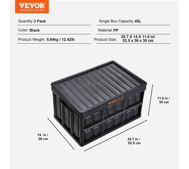Sulankstomi laikymo dėžės su dangčiais, 45 l, 3 vnt.6