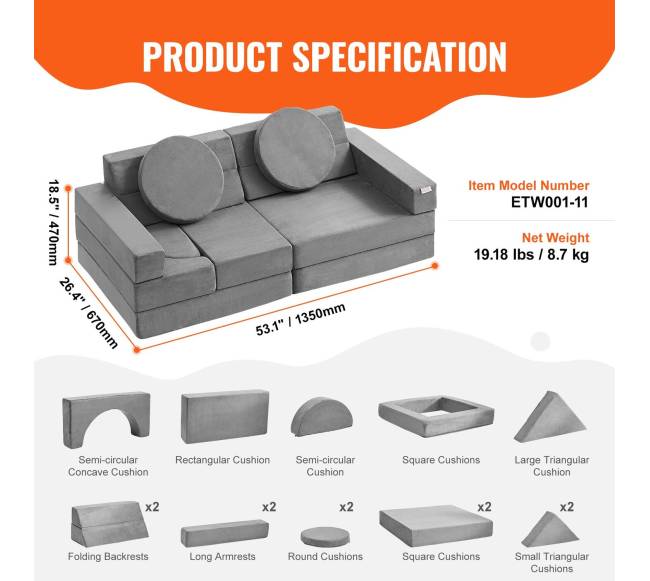 Vaikiška modulinė sofa, 15 dalių6