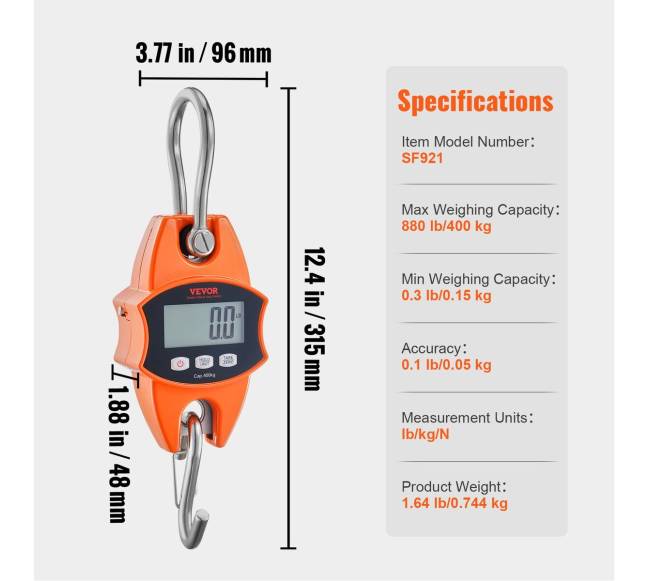 Skaitmeninės krano skalės 400 kg, oranžinės6