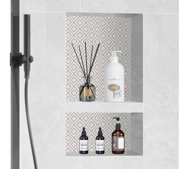 Dušo niša plytelių montavimui su dviem lentynomis, juoda7