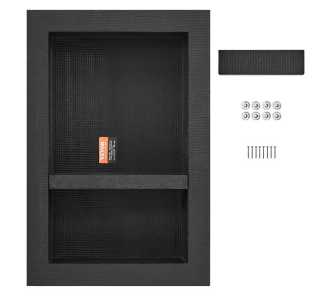 Dušo niša plytelių montavimui su dviem lentynomis, juoda8