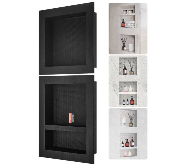 Įterpiama dušo niša su lentynomis, juoda0