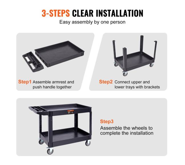 Daugiafunkcinis paslaugų vežimėlis su 2 lentynomis5