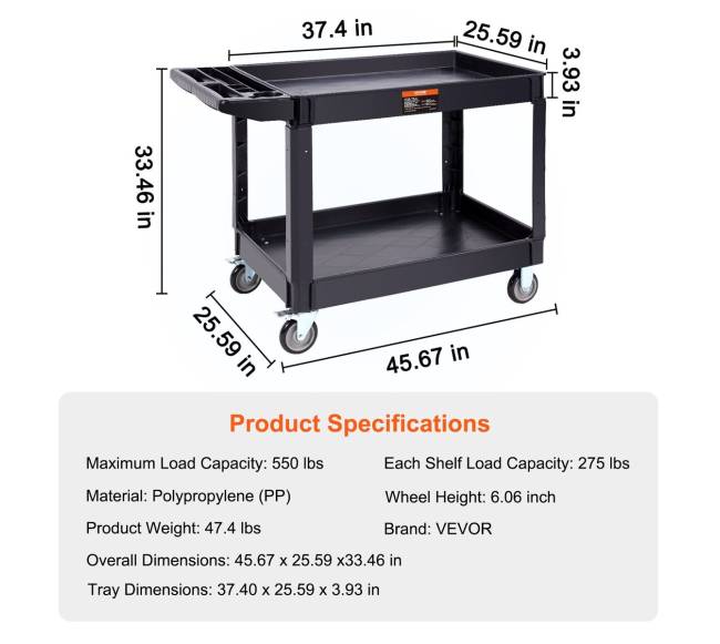 Daugiafunkcinis paslaugų vežimėlis su 2 lentynomis6