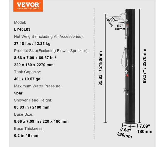 Lauko saulės dušas, 40L su 2 galvutėmis6