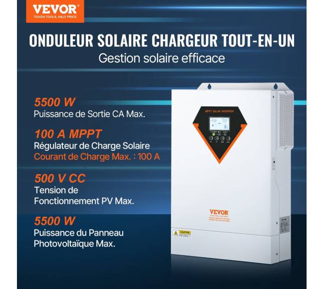 Hibridinis saulės inverteris kroviklis 5500W 230V su 100A MPPT1